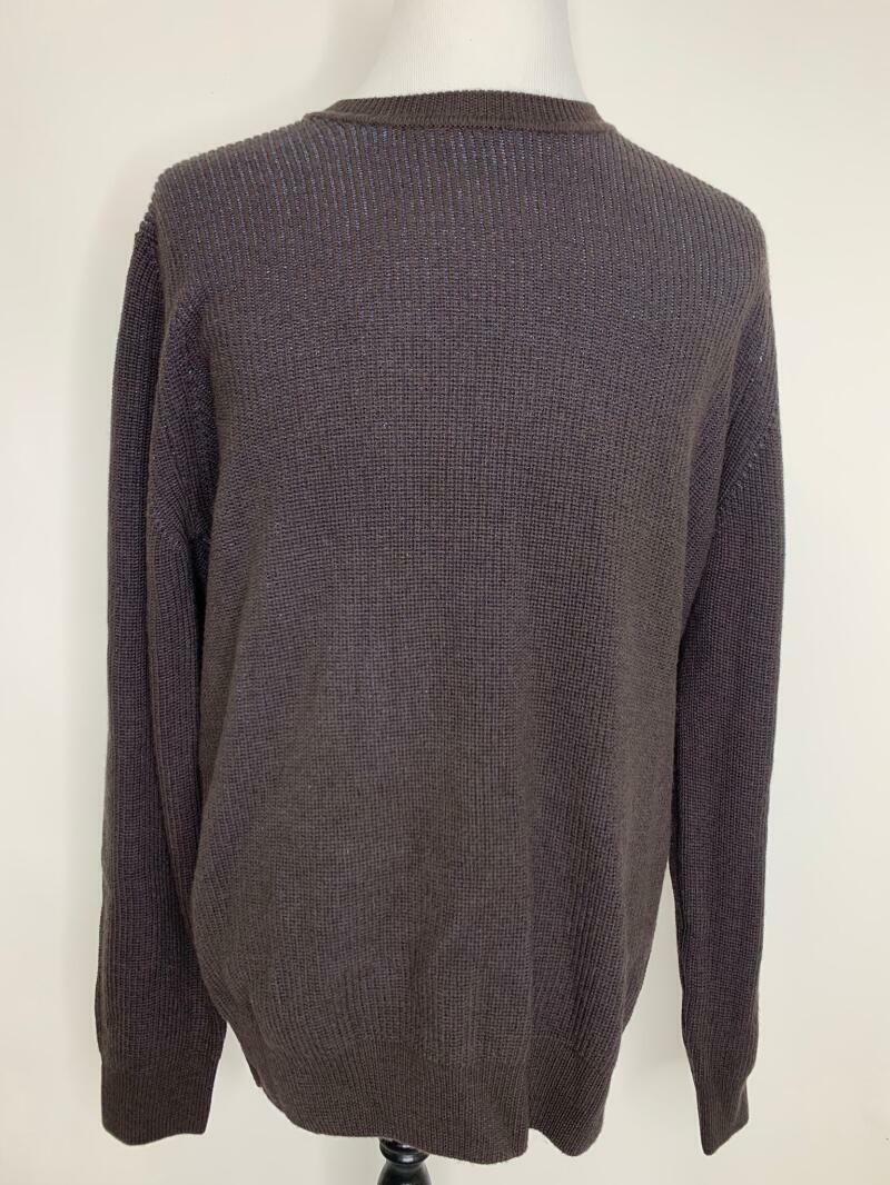 Canali Mens 56 Brown Navy Ribbed Merino Wool and Cotton Crewneck Sweater Italy