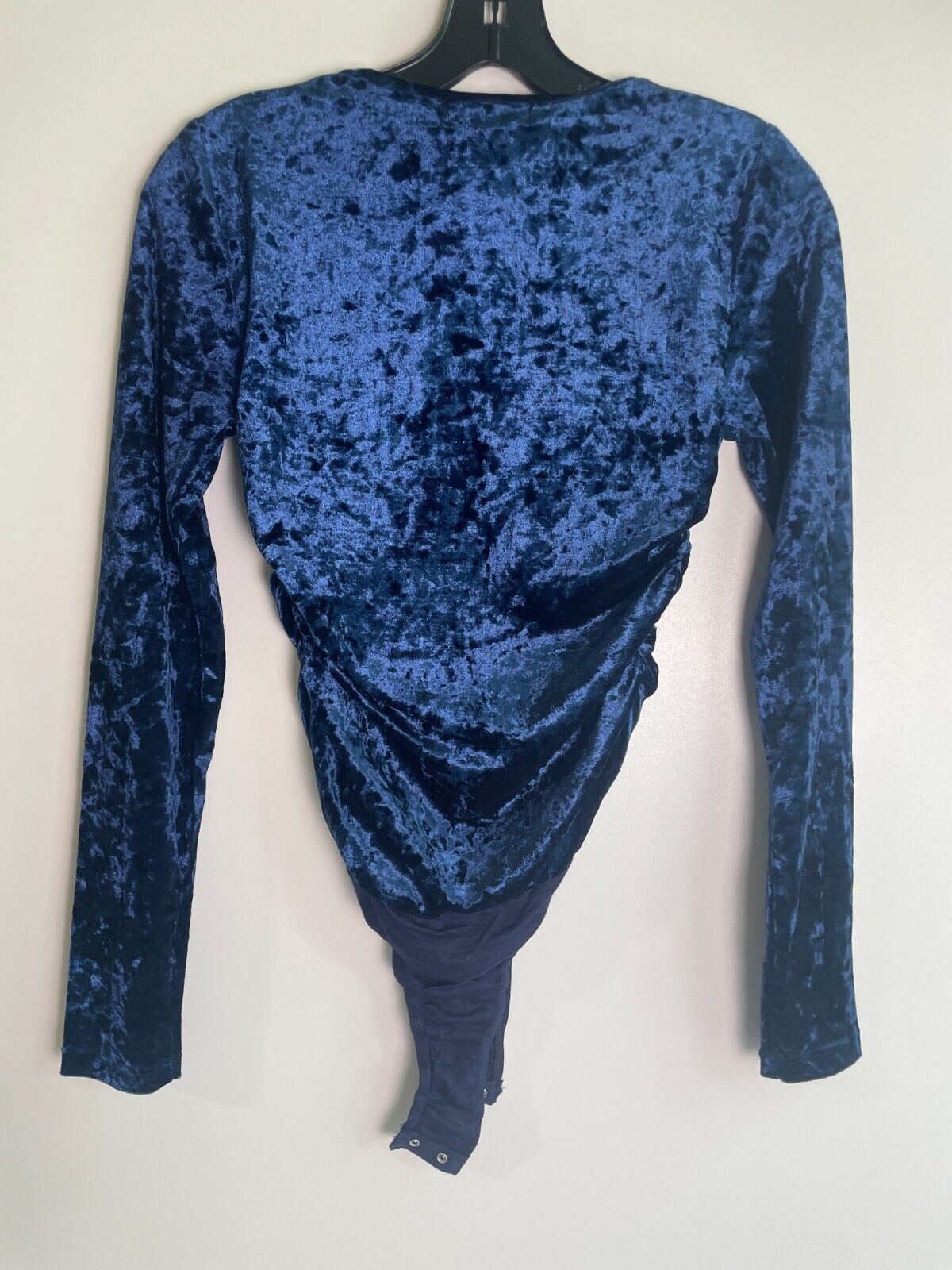 Lulus Womens S Perfectly Pleased Velvet Ruched Long Sleeve Bodysuit Navy Blue