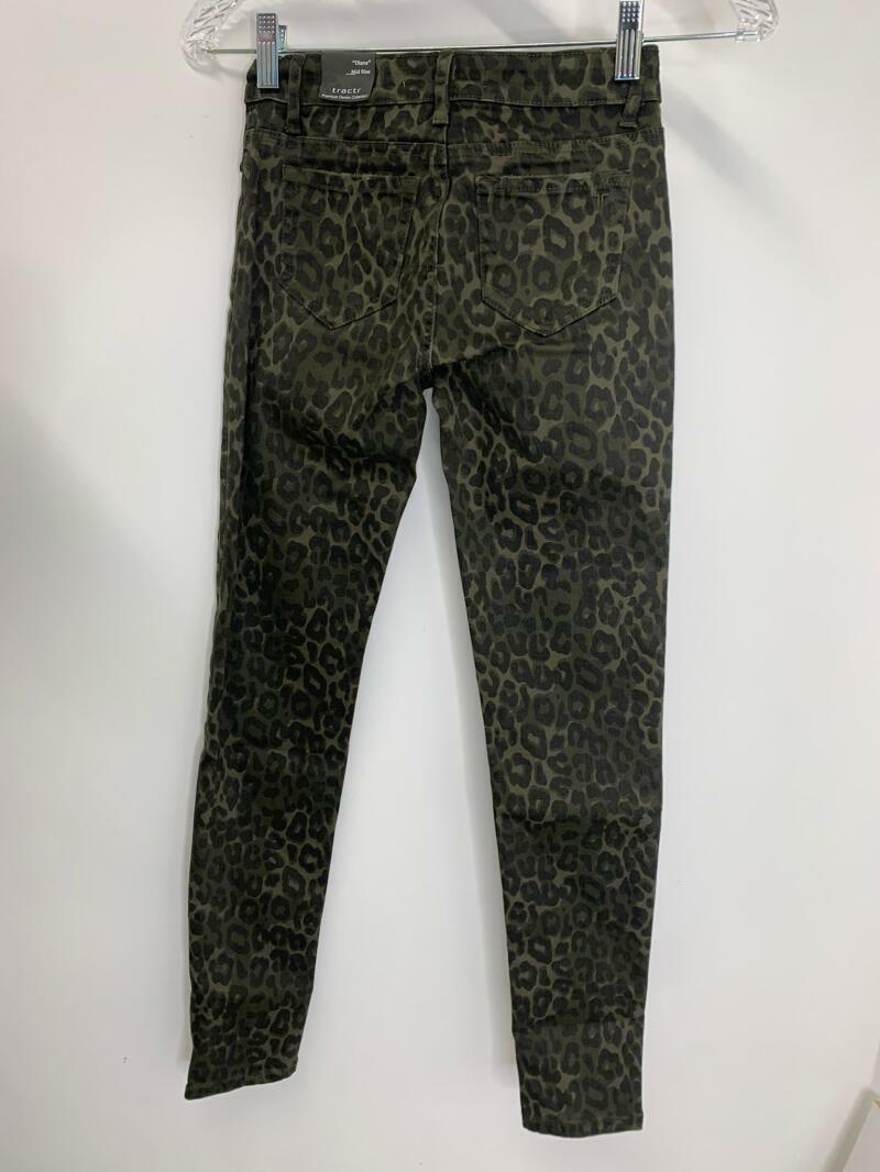 Tractr Girls Youth Juniors 12 Green Leopard Print Diane Mid Rise Skinny Jeans
