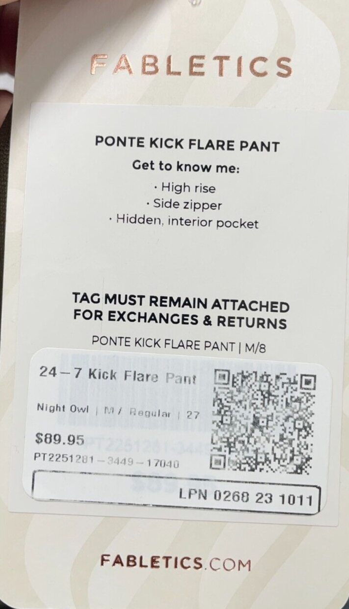 Fabletics Womens M 24/7 Kick Flare Pants Night Owl Green High Rise Side Zipper