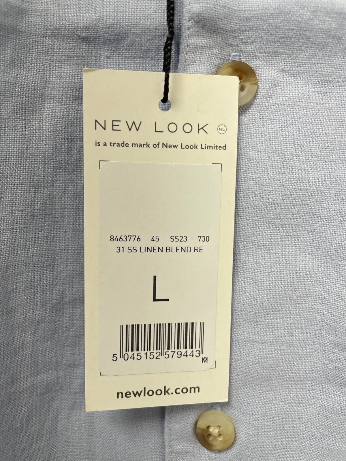 Lot of 2 New Look Men L Linen Blend Revere Collar Short Sleeve Shirts Blue/Beige