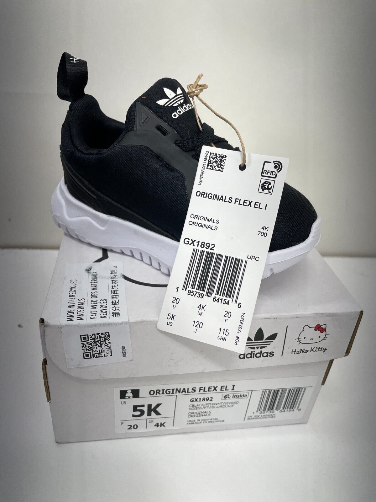 Adidas Toddlers 5K Hello Kitty Originals Flex Shoes Sneaker Black Lace Up GX1892