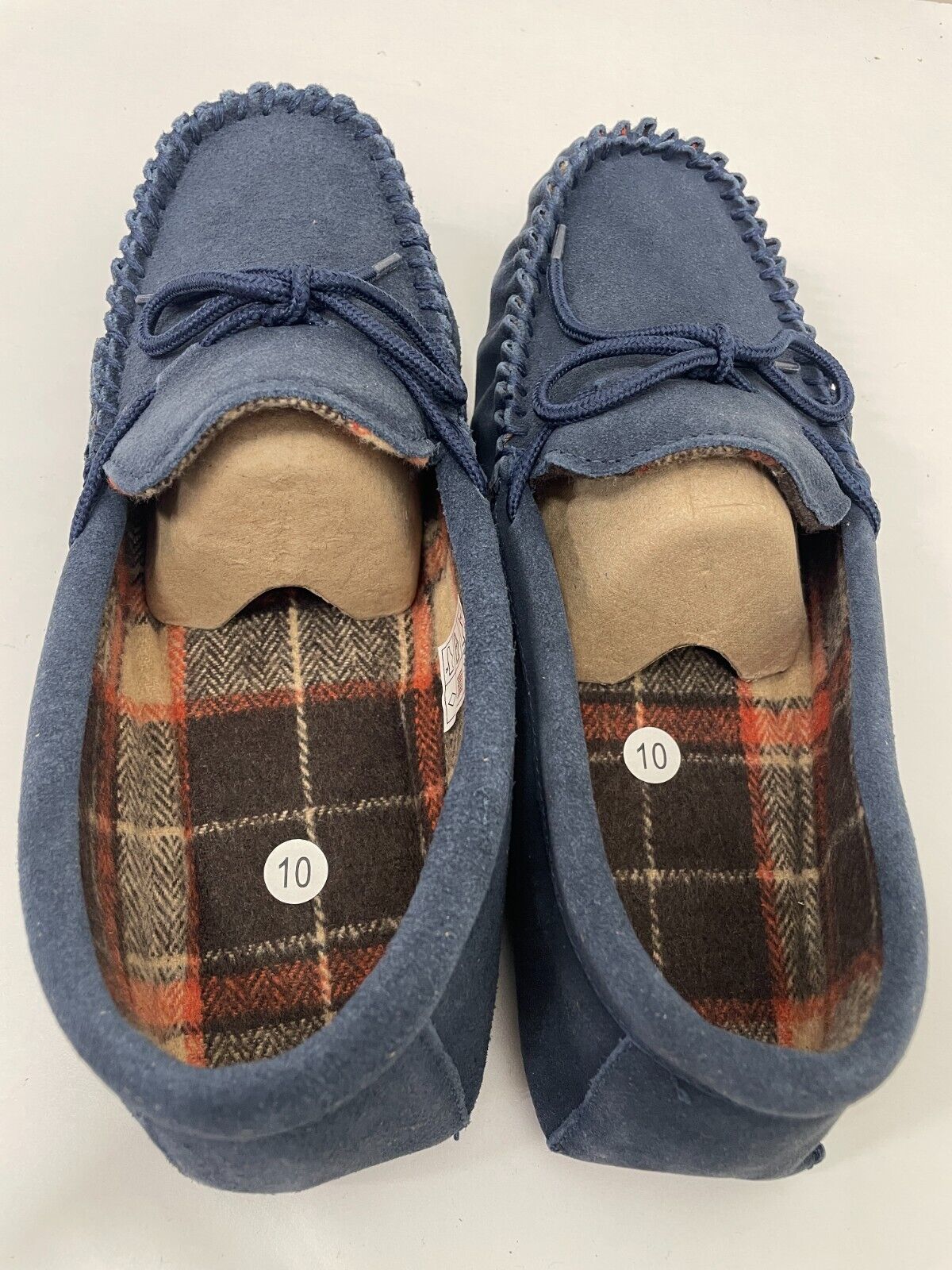 Snugrugs Mens 10 Genuine Suede Moccasin Slipper Navy Soft Step Cotton Lining