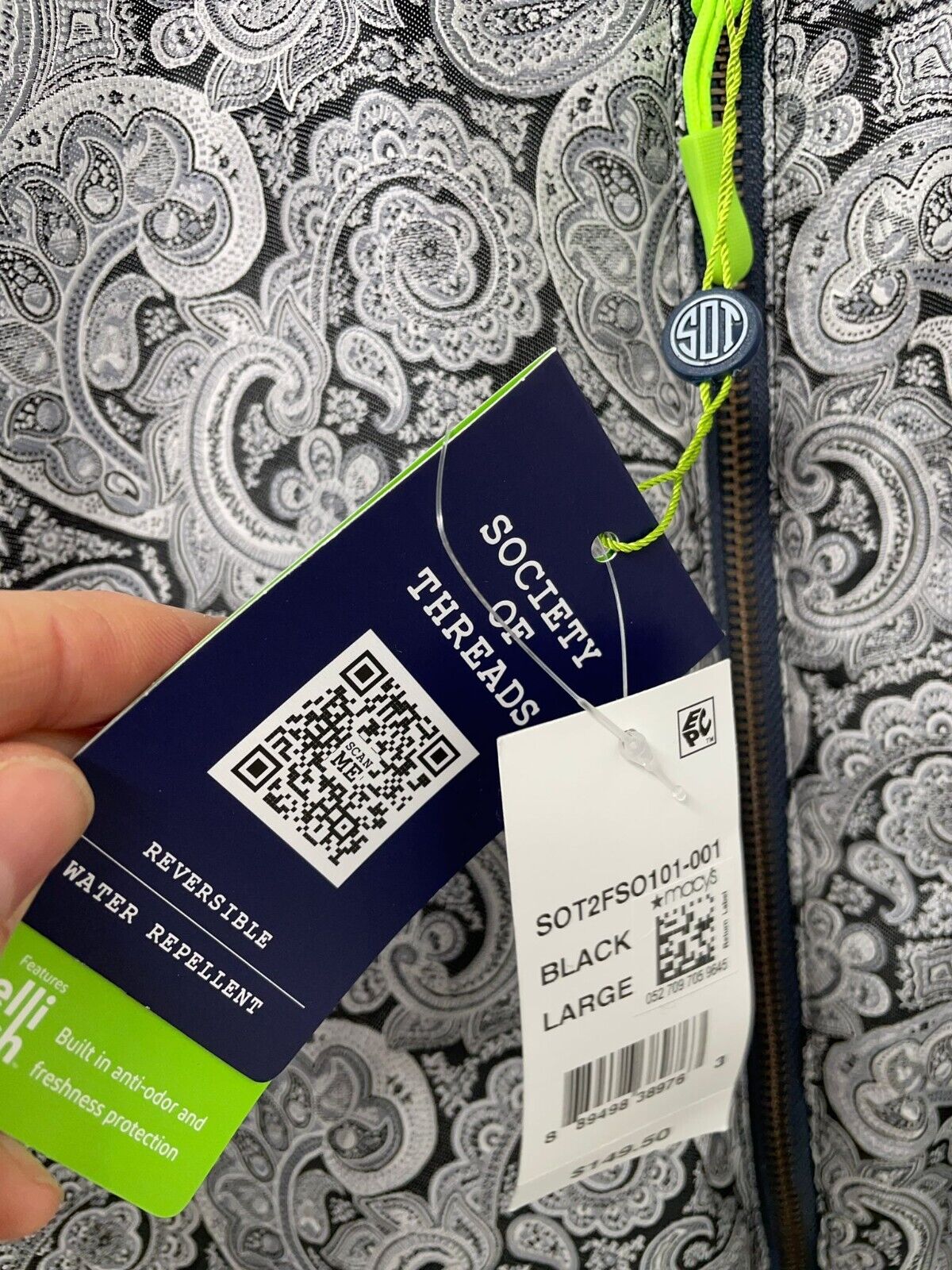 Society of Threads Mens L Reversible Jacket Paisley Gray Bomber Zip Up
