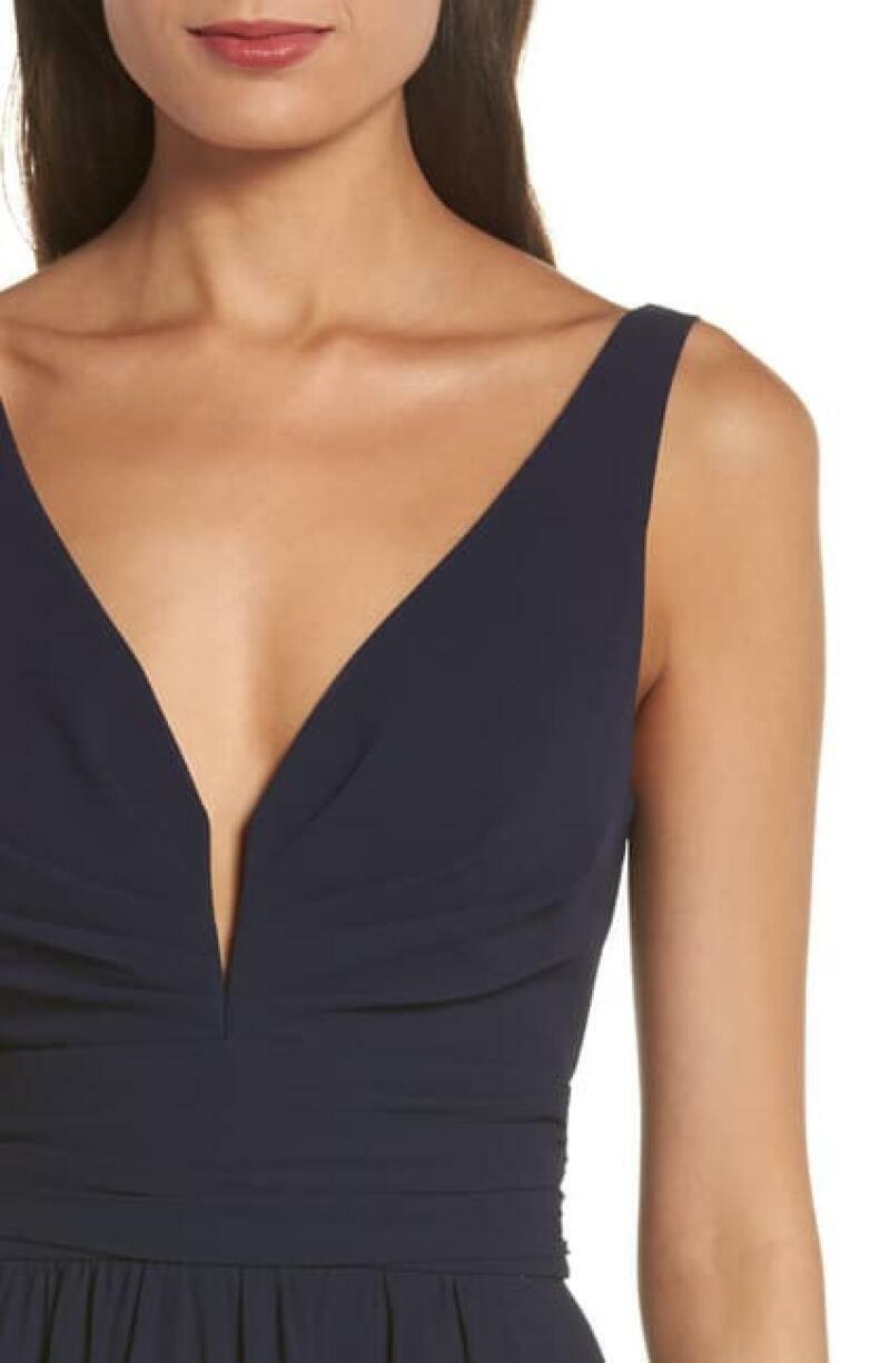 Lulus Womens S Navy Blue V-Neck Chiffon Gown Maxi Dress Bridal Leading Role
