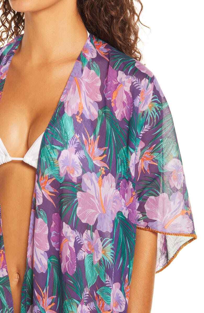 Pool to Party Womens Purple Lorelei Open Front Cover Up O/S Swim Subtle Luxury