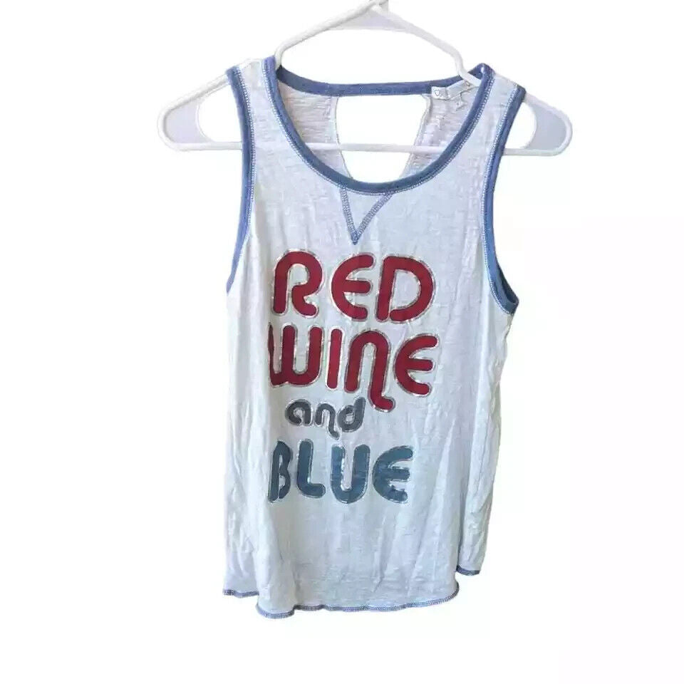 Pj Salvage Womens White Red Wine & Blue Racerback Tank Top Patriotic 4th of July