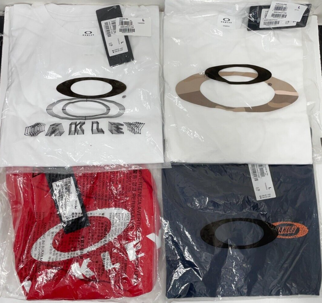 Oakley Mens L Lot of 4 SS Tees 3D Bark O-Bold BF Ellipse Red White Blue NWT