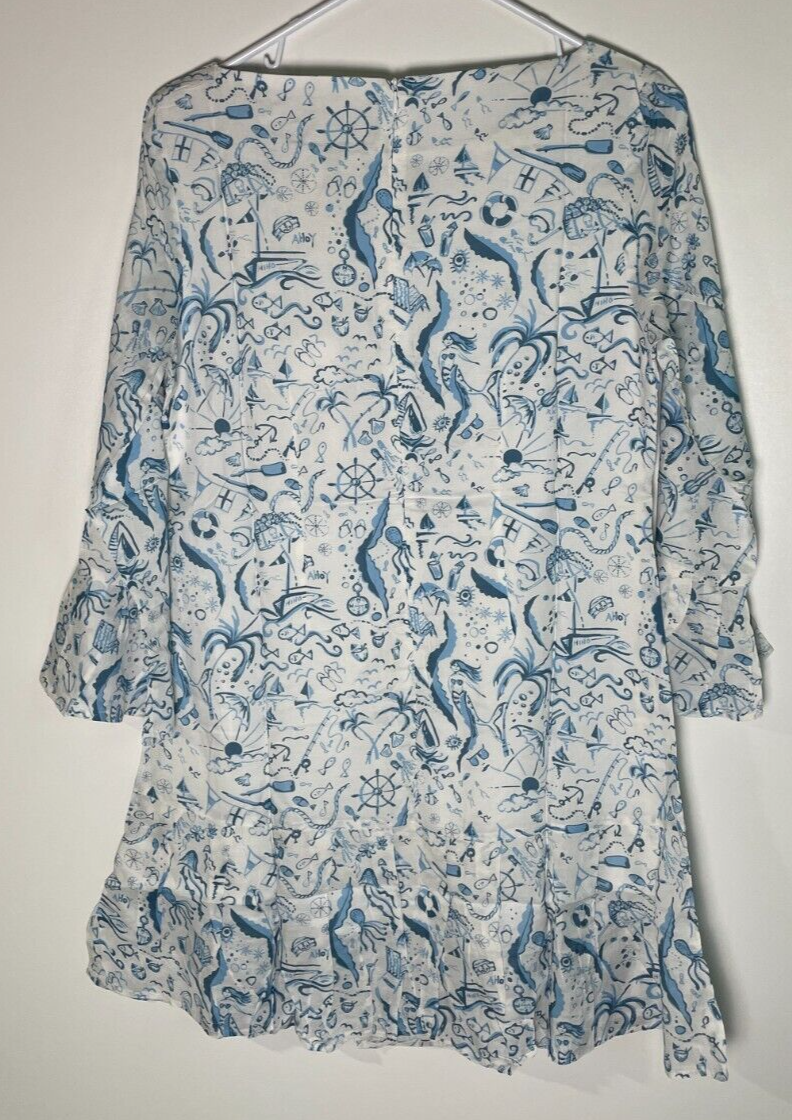 Hiho Women's XL Jeannie Dress Airy Blue Weekend Lined Bell Sleeve Ruffle Hem