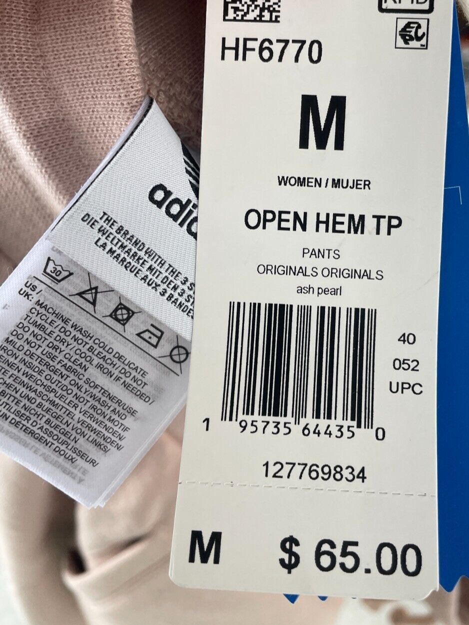 Adidas Originals Womens M Open Hem Track Pants Ash Pearl Rhinestone HF6770 Pink