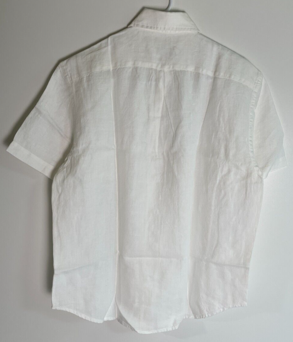 Alex Crane Men's L Ola Shirt French Linen Button Up Short Sleeve Snow White