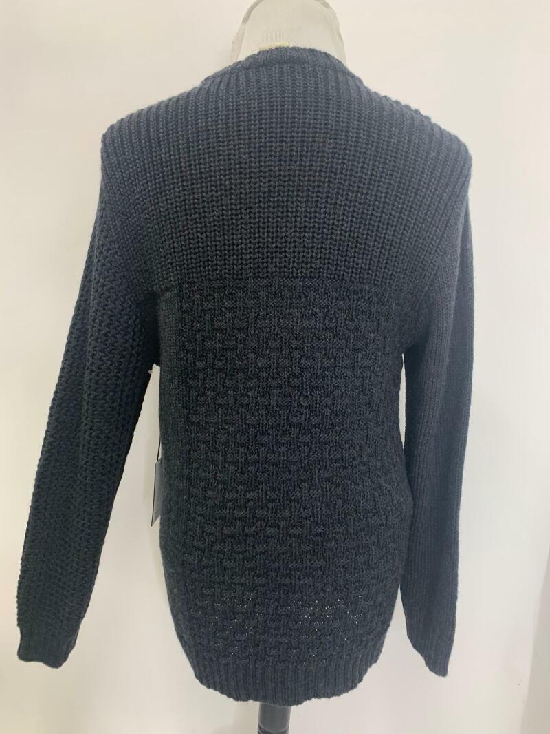 BLDWN Baldwin Mens L Charcoal Black Tierney Crew Neck Wool Sweater Cable Knit