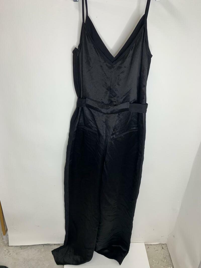 rag & bone Womens 8 Black Rochelle Satin Jumpsuit Sleeveless Belted