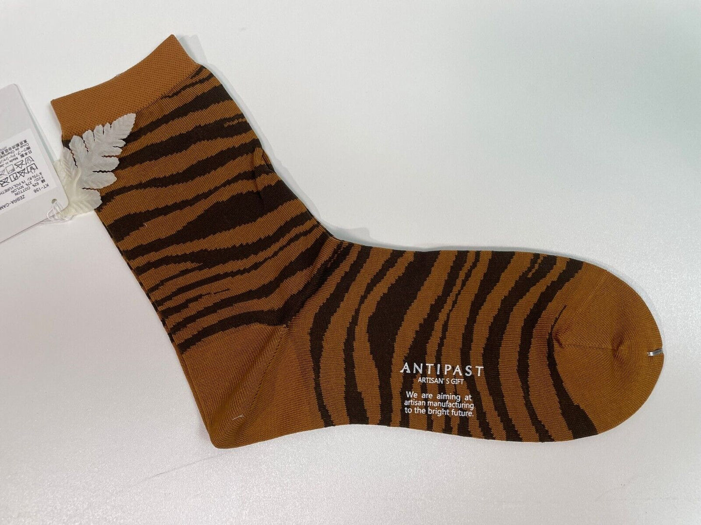 Antipast Womens KT-156 Zebra Camel Brown Crew Socks Japan Striped Print