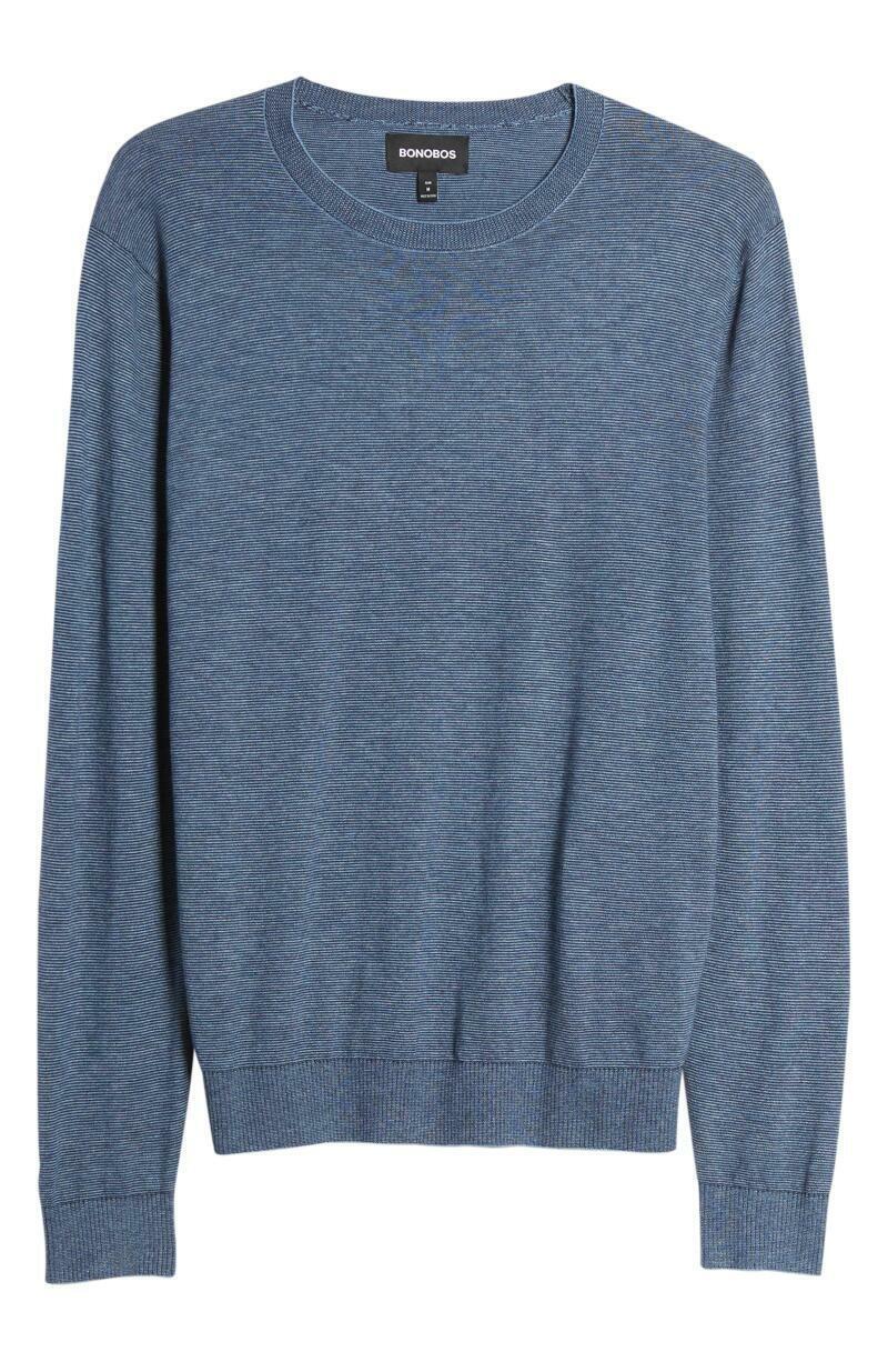 Bonobos Mens XXL Slim Lightweight Stripe Sweater Shirt Blue Long Sleeve Shirt