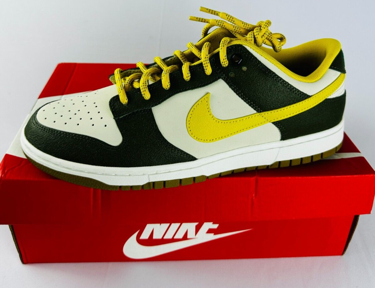 Nike Men's 11.5 Dunk Low Retro Premium Cargo Khaki Vivid Sulfur Shoes FV3629 371