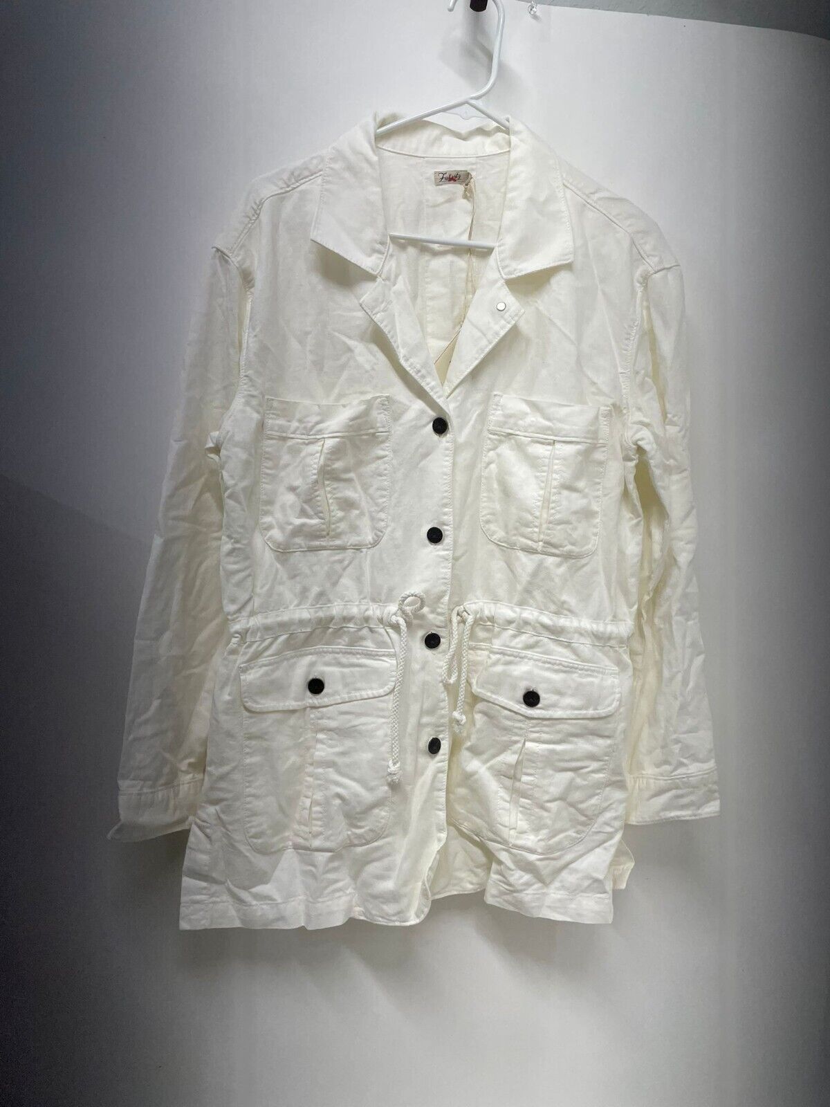 Faherty Womens M Larkspur Jacket Blazer Cotton Linen White Button Down Cargo