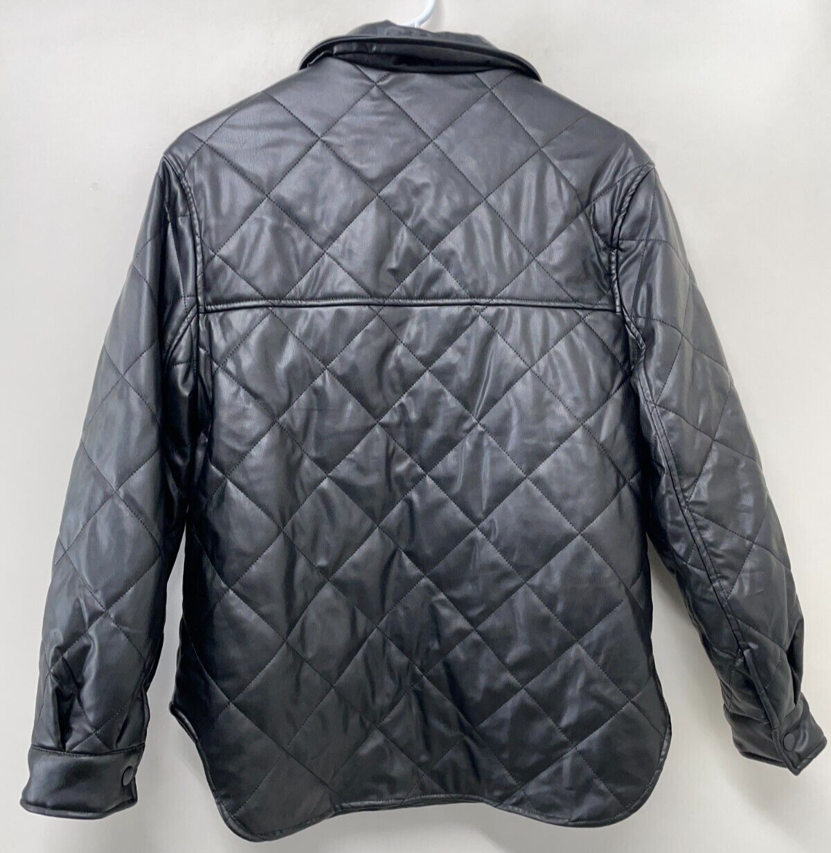 Love Tree Womens L Charisma Diamond Quilted Jacket Black Faux Leather Shacket