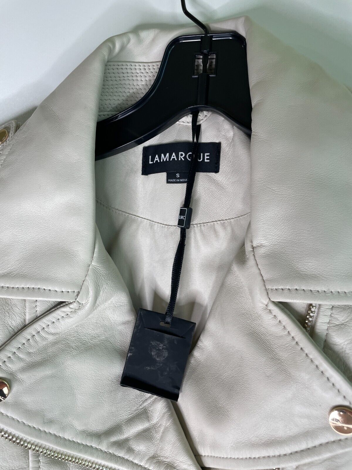 Lamarque Womens S Donna Iconic Leather Biker Jacket Ivory Zippered Sleeves