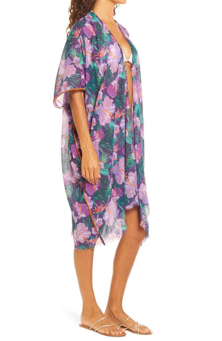 Pool to Party Womens Purple Lorelei Open Front Cover Up O/S Swim Subtle Luxury