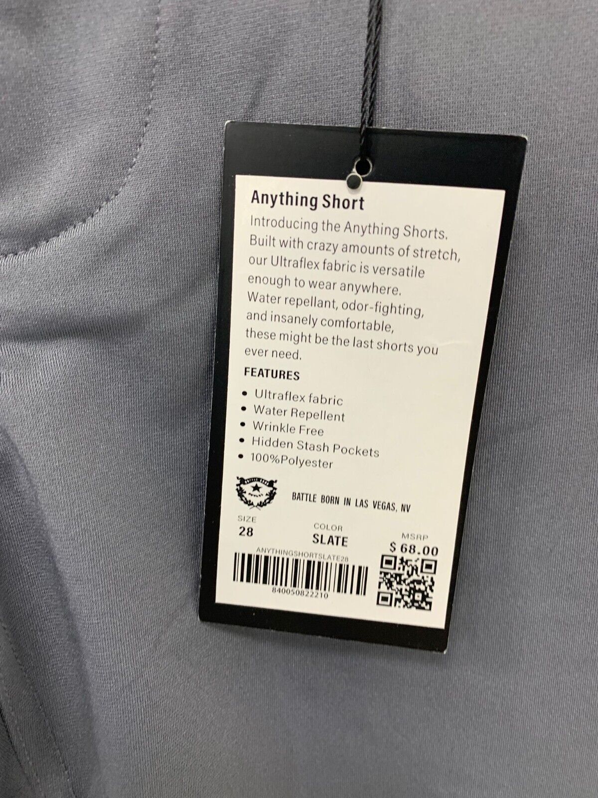 Barbell Mens 28 Slate Gray Anything Short Ultraflex 9" Golf Tech 30