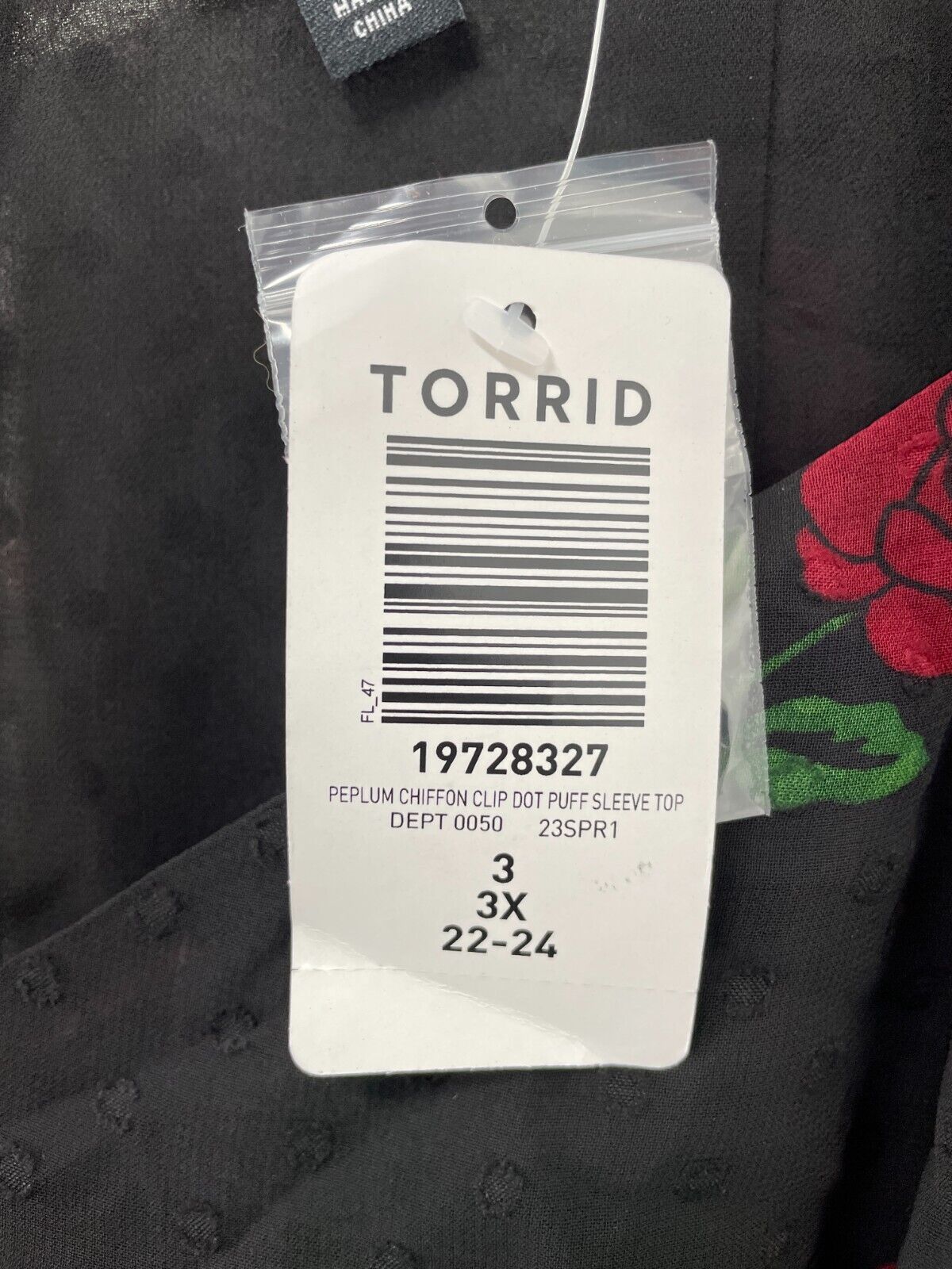 Torrid Womens 3X Peplum Chiffon Clip Dot Puff Sleeve Top Rose Black Floral Sheer
