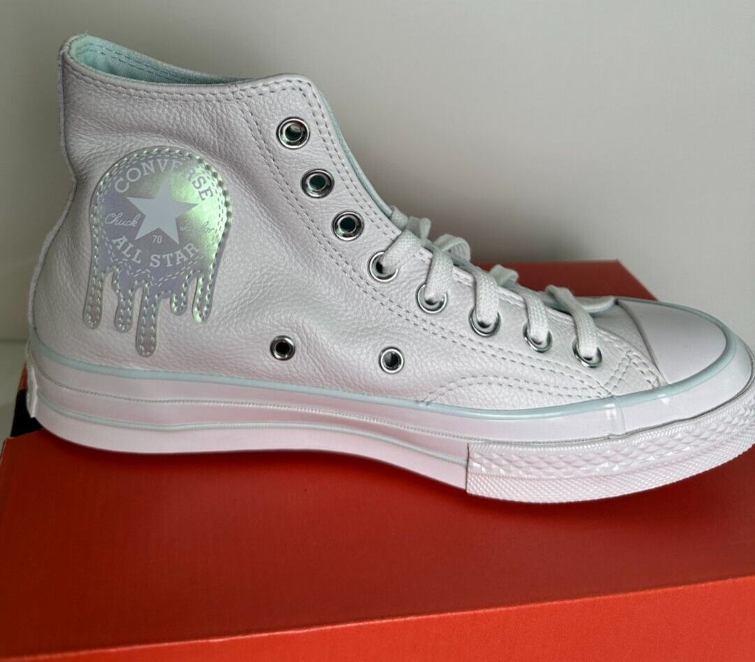 Converse Womens 8.5 Chuck 70 High White Out Leather Casual Sneaker Shoes A05024C