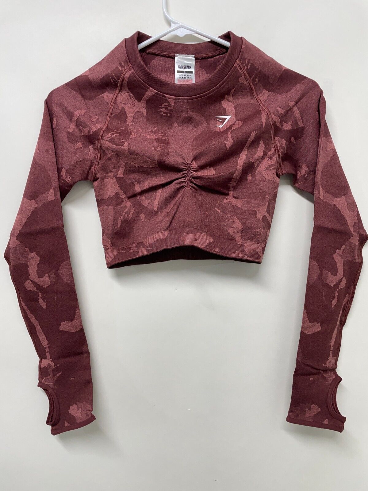 Gymshark Womens XS Adapt Camo Seamless Long Sleeve Crop Top Savanna Cherry Brown