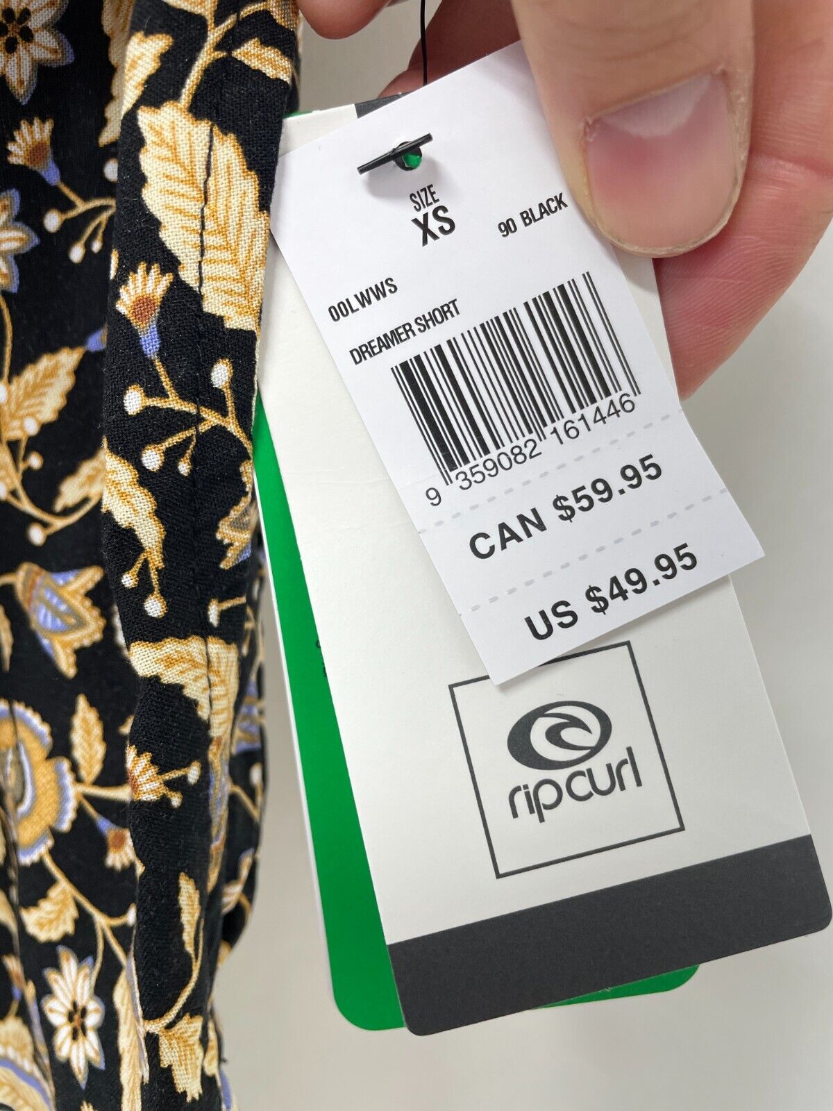 RIP CURL Women's XS Dreamer Short Black Yellow Relaxed Beach Casual 00LWWS NWT