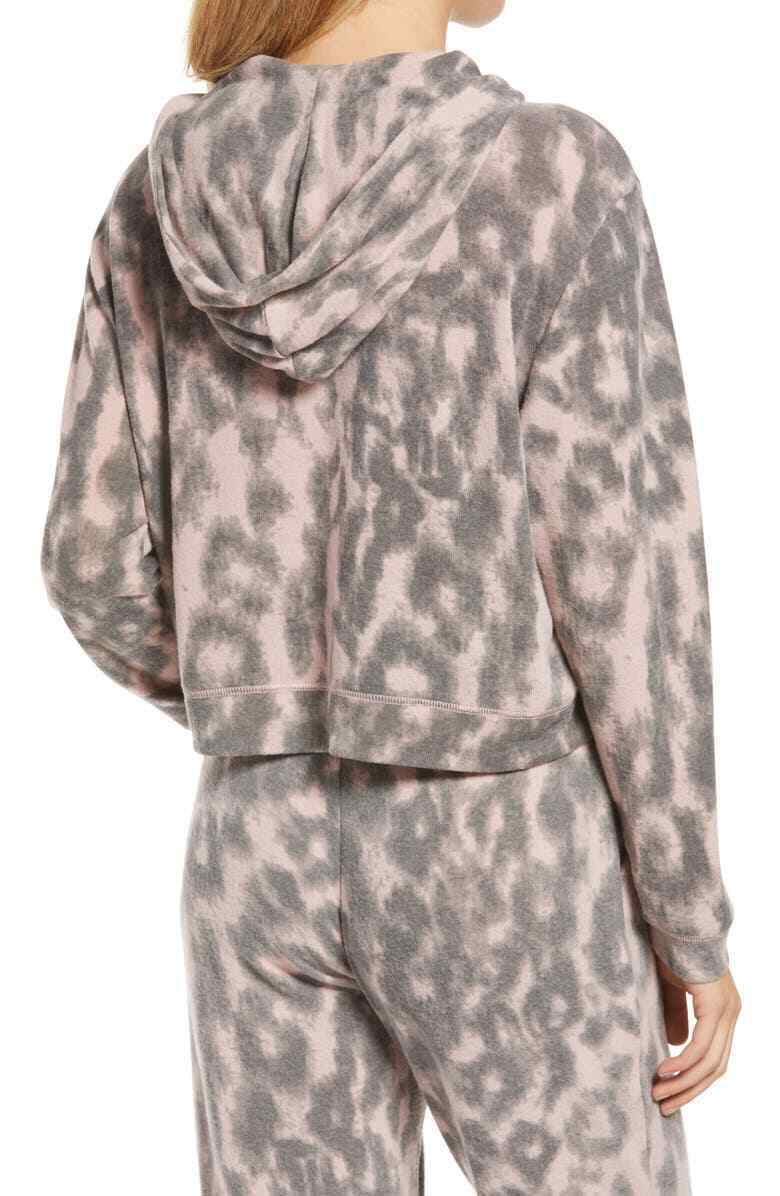 BlankNYC Womens M Blush Pink Leopard Hooded Sweatshirt Hoodie Pullover NWT