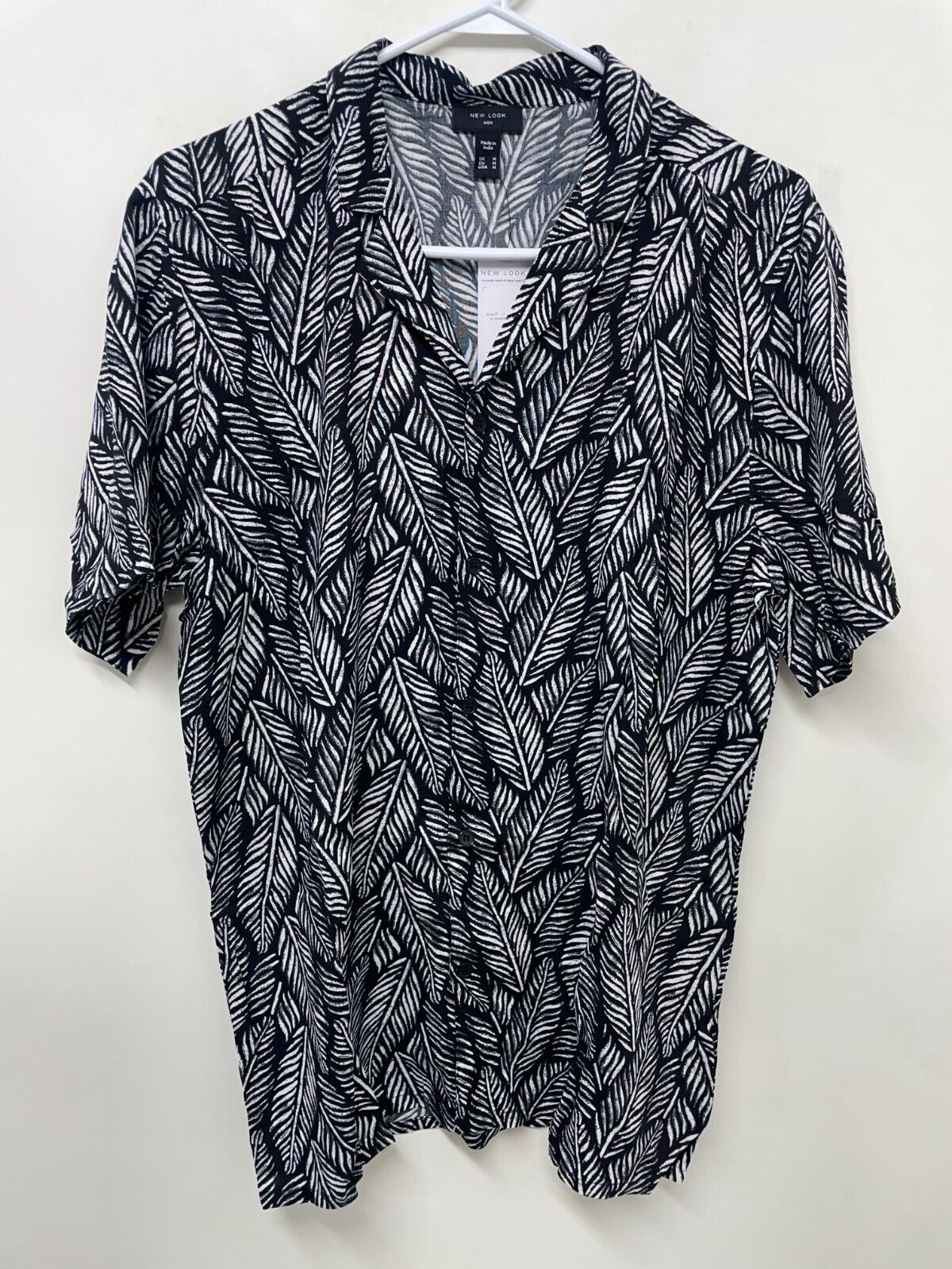 New Look Mens M Tropical Revere Short Sleeve Shirt Black Button Up 825667901
