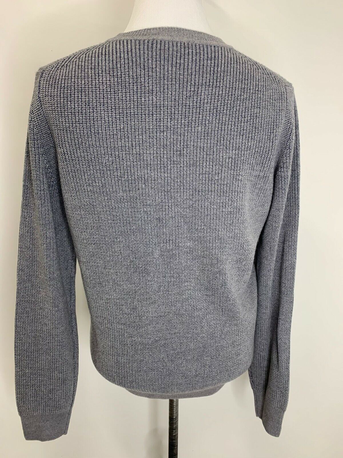 Canali Mens 58 Gray Navy Ribbed Merino Wool and Cotton Crewneck Sweater Italy