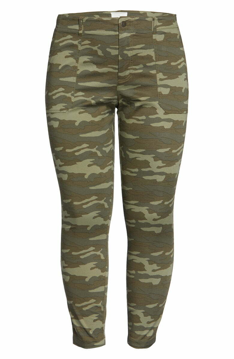 Caslon Womens 2 Faded Camo Print Olive Crop Utility Pants Capri Stretch Twill