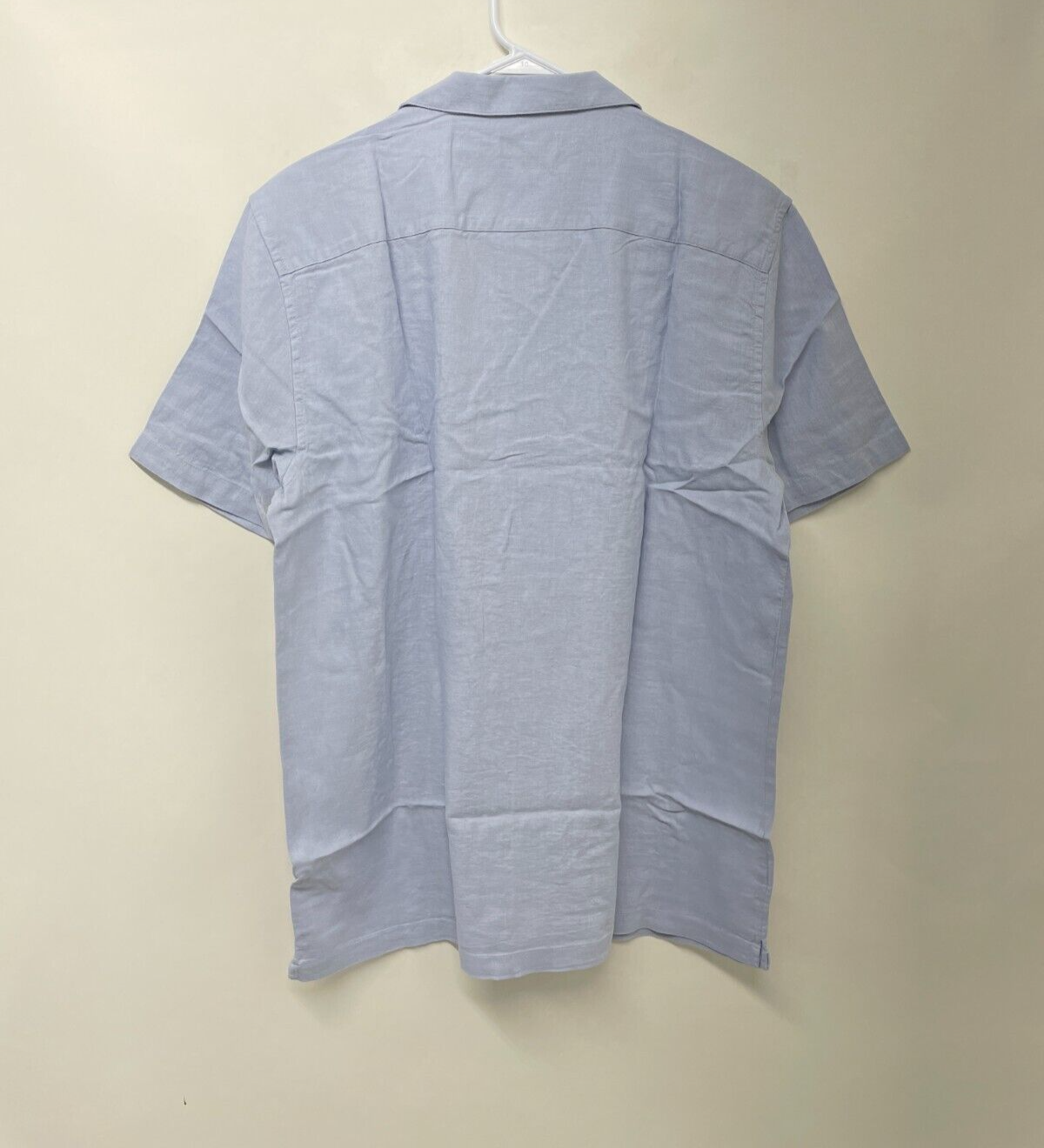 Lot of 2 New Look Men L Linen Blend Revere Collar Short Sleeve Shirts Blue/Beige
