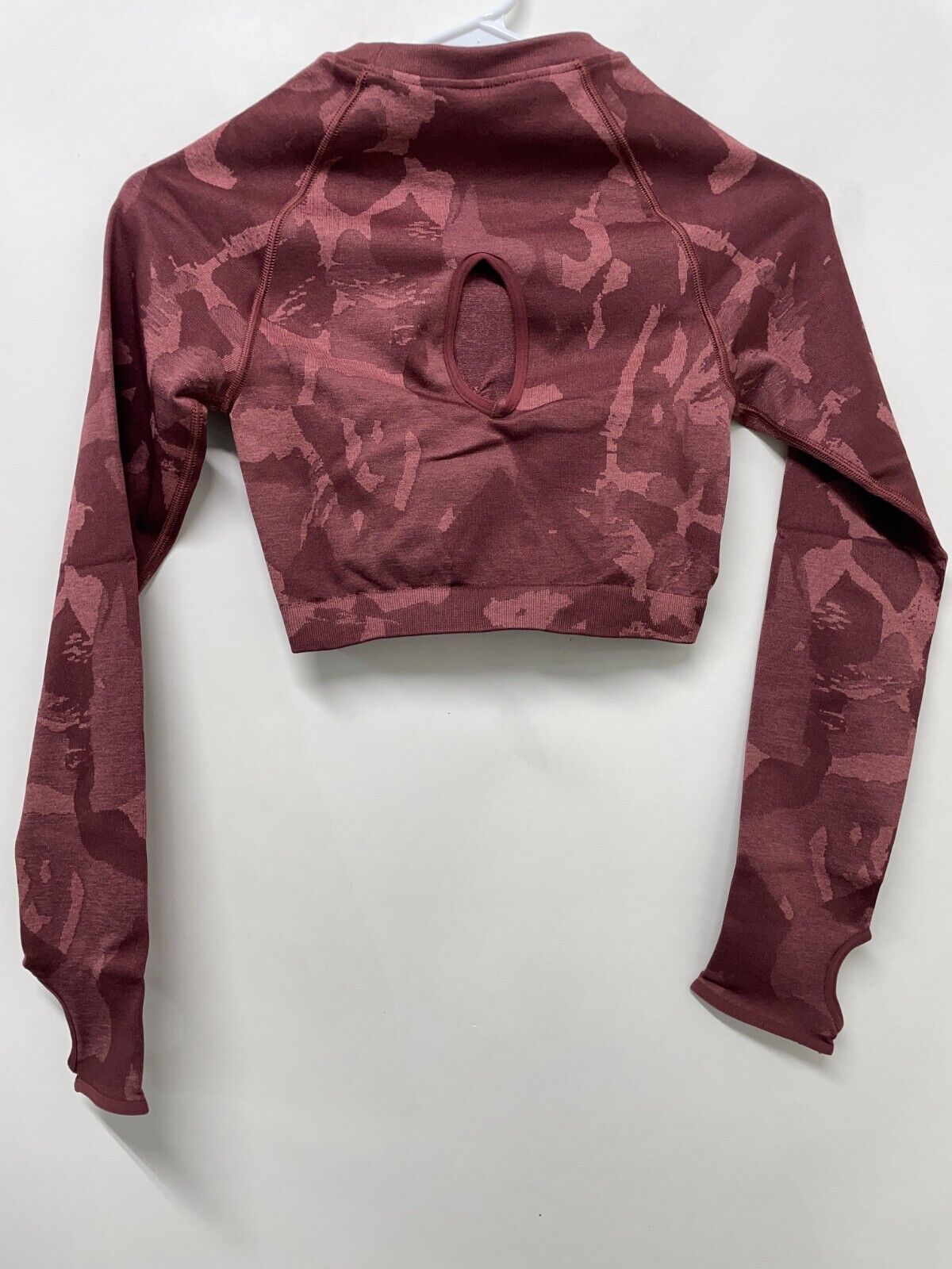 Gymshark Womens XS Adapt Camo Seamless Long Sleeve Crop Top Savanna Cherry Brown