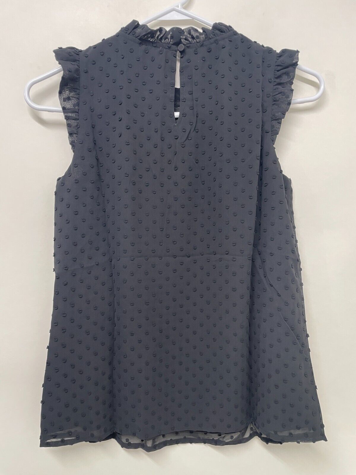 J. Crew Womens XXS Sleeveless Ruffle Neck Top Black Smocker Polka Dot BI347