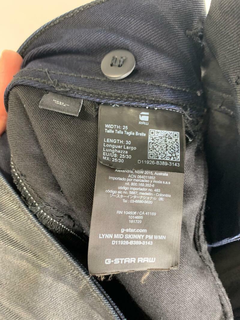 Raw G-Star Womens 25 3d Dark Aged Black Lynn Mid Waist Skinny Jeans Denim Wax