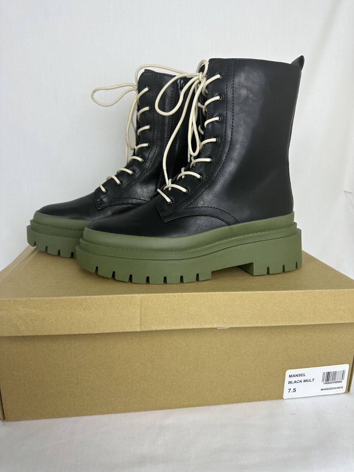 Steve Madden Womens 7.5 Mansel Lace Up Boots Black Multi Round Toe Combat