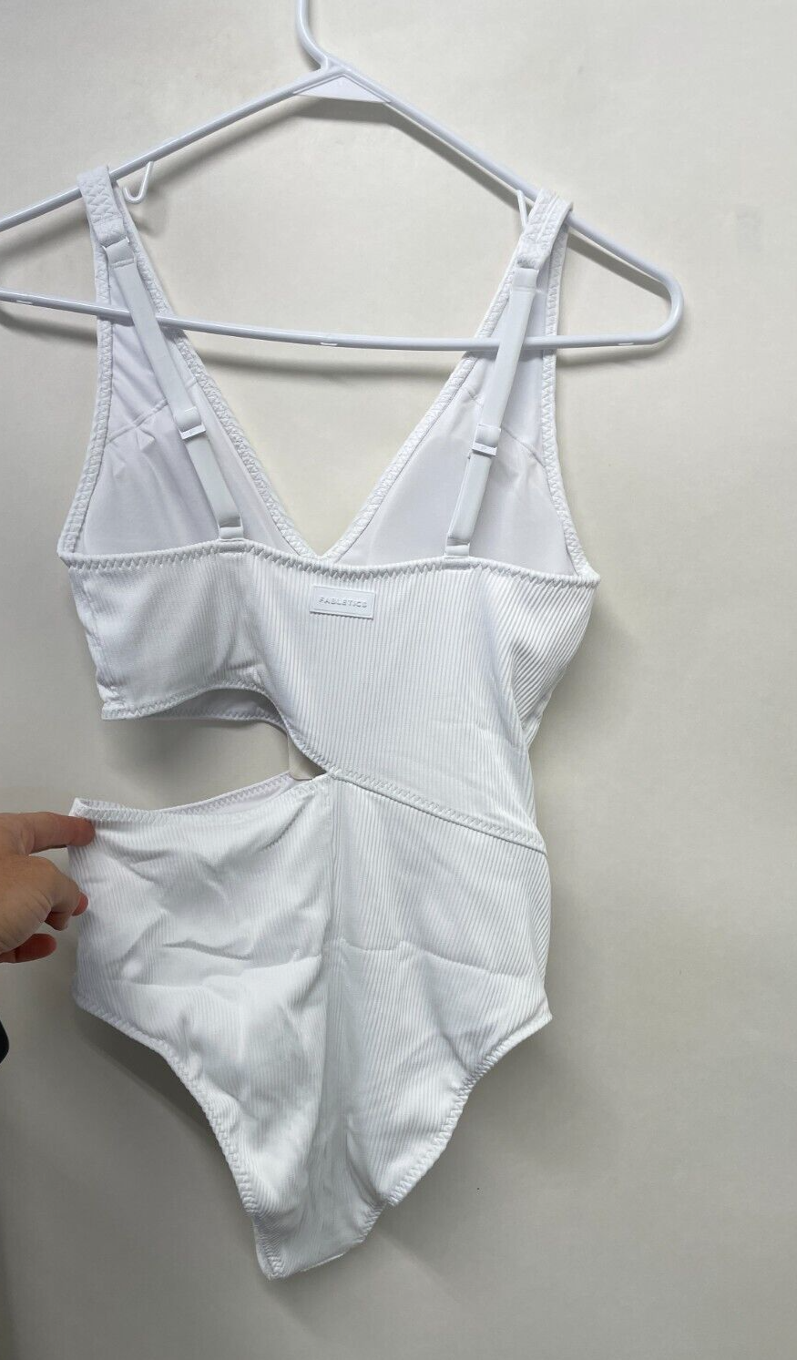 Fabletics Womens M Asymmetrical Cutout Shaping One-Piece Swimsuit Classic White