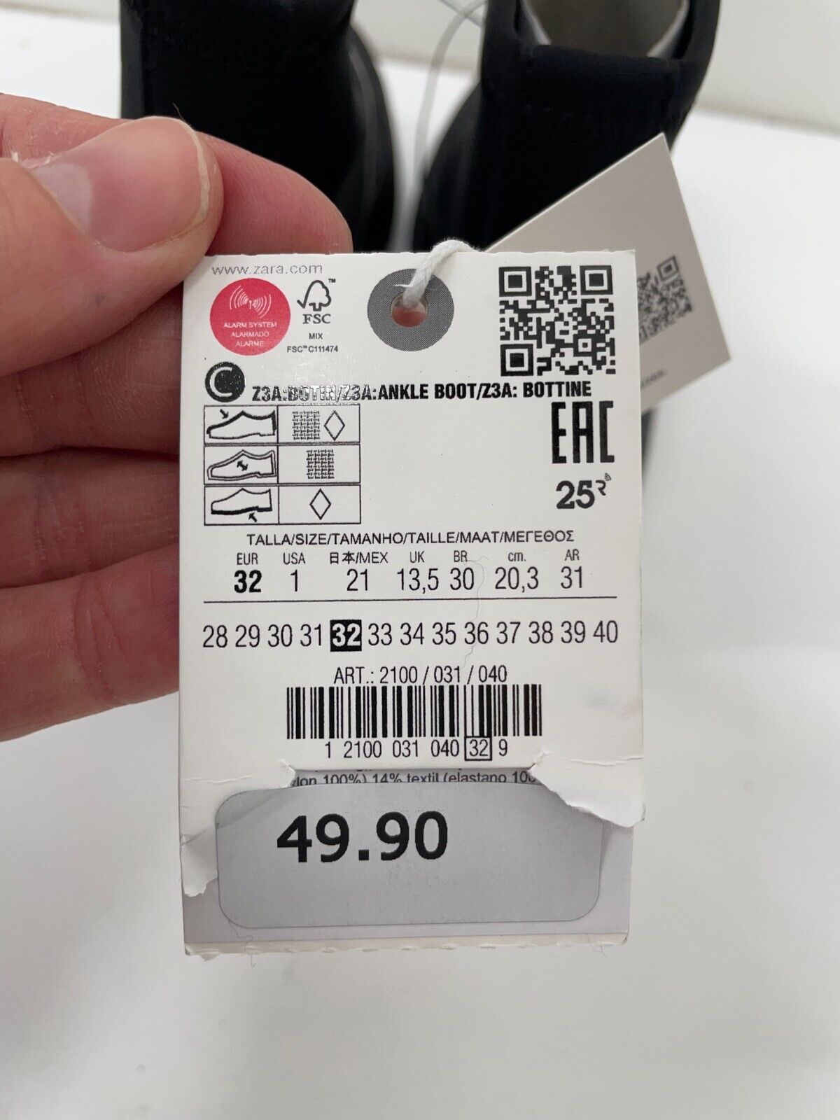 Zara Kids 1 Ankle Boots Black Treaded Zip Front Track Sole Lightweight