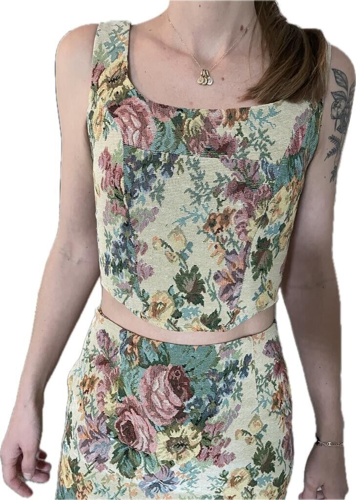 Cider Womens XS Grandmas Vineyard 2 Piece Floral Mini Skirt Jacquard Set Corset