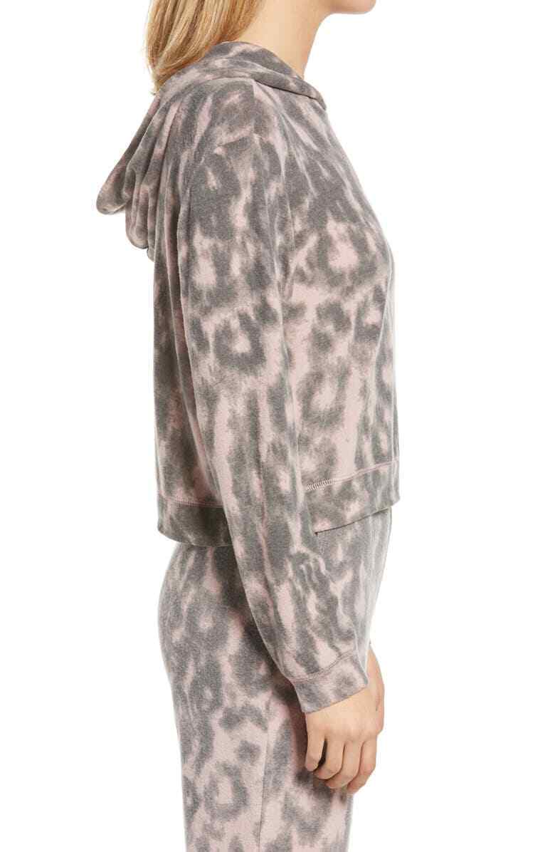 BlankNYC Womens M Blush Pink Leopard Hooded Sweatshirt Hoodie Pullover NWT