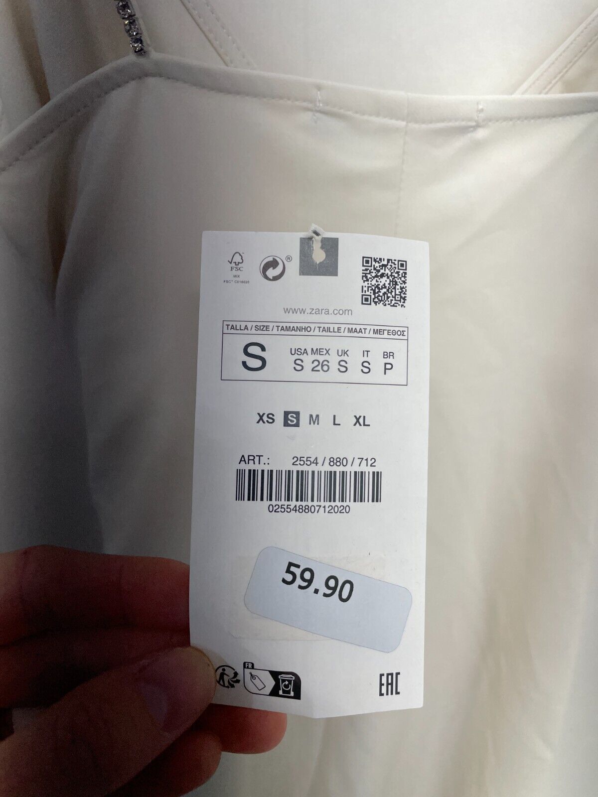 Zara Womens S Cocktail Dress Ivory Sparkly Rhinestone Strap Front Slit 2554/880