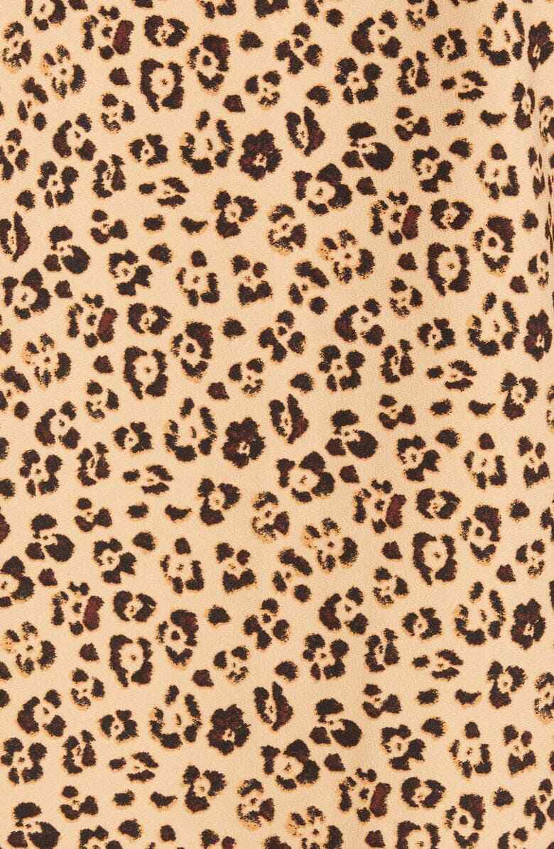 Rachel Parcell Womens L Tan Cappuccino Leopard Ruffle Long Sleeve Blouse Top