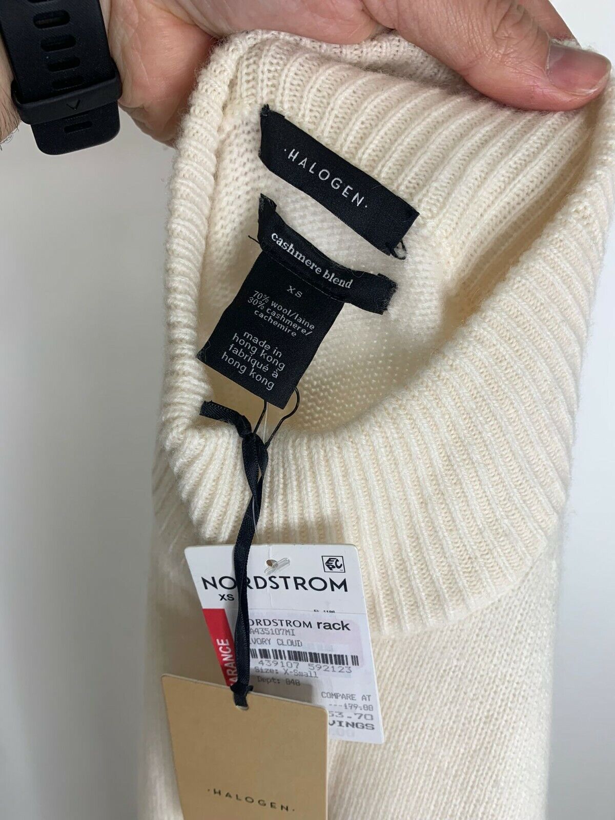 Halogen Womens XS Ivory Cloud Wool & Cashmere Turtleneck Sweater Tunic Mock Neck