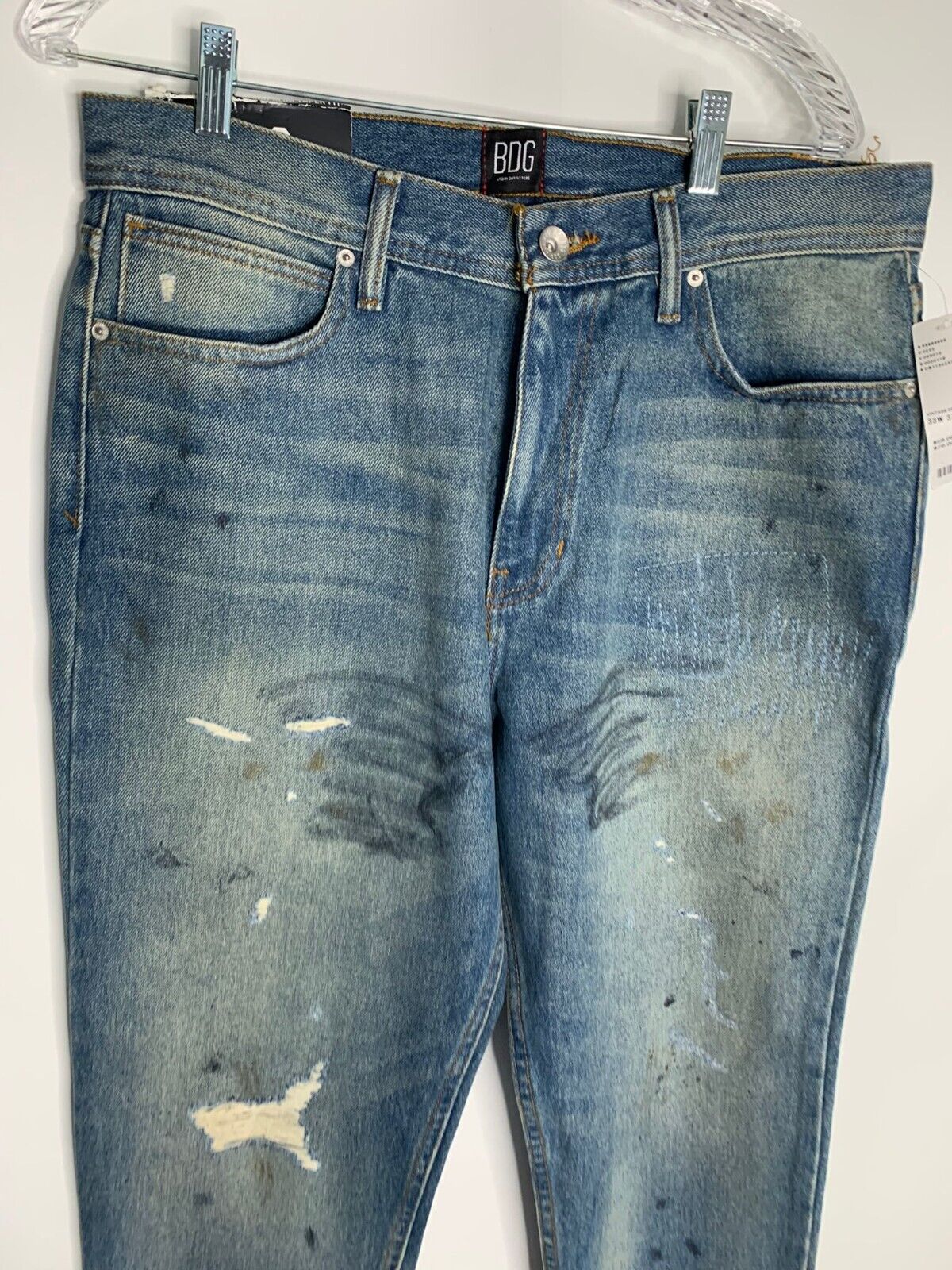 Urban Outfitters Mens 33x32 Dad Slim Taper Fit Jeans Distressed Splatter 33x30
