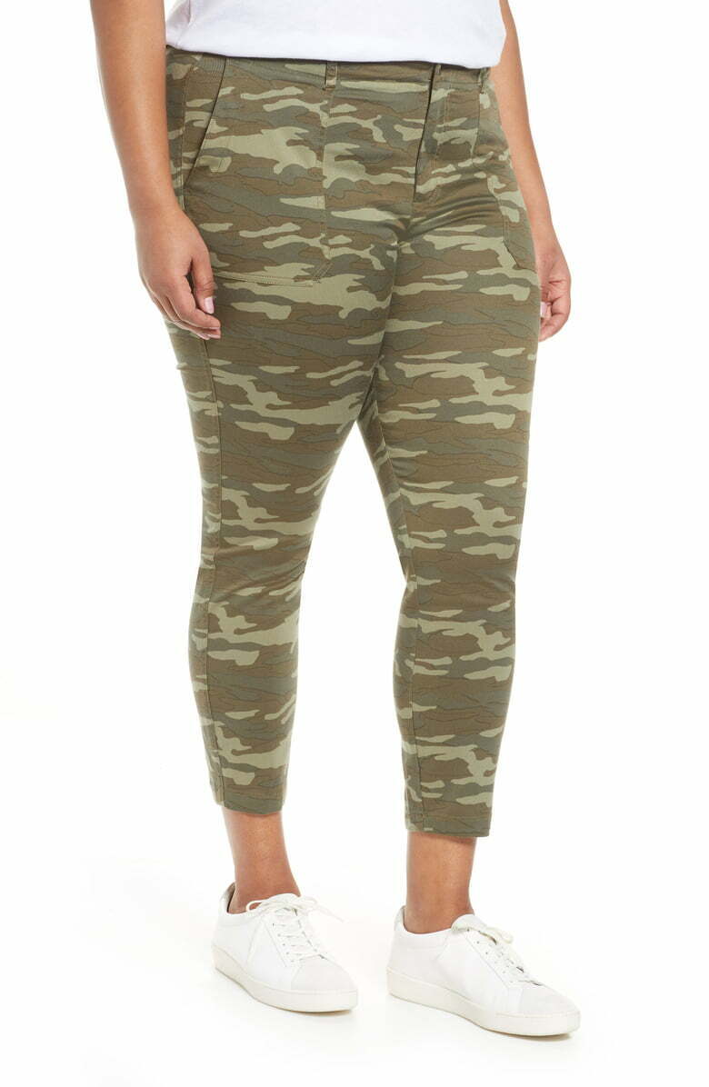 Caslon Womens 2 Faded Camo Print Olive Crop Utility Pants Capri Stretch Twill