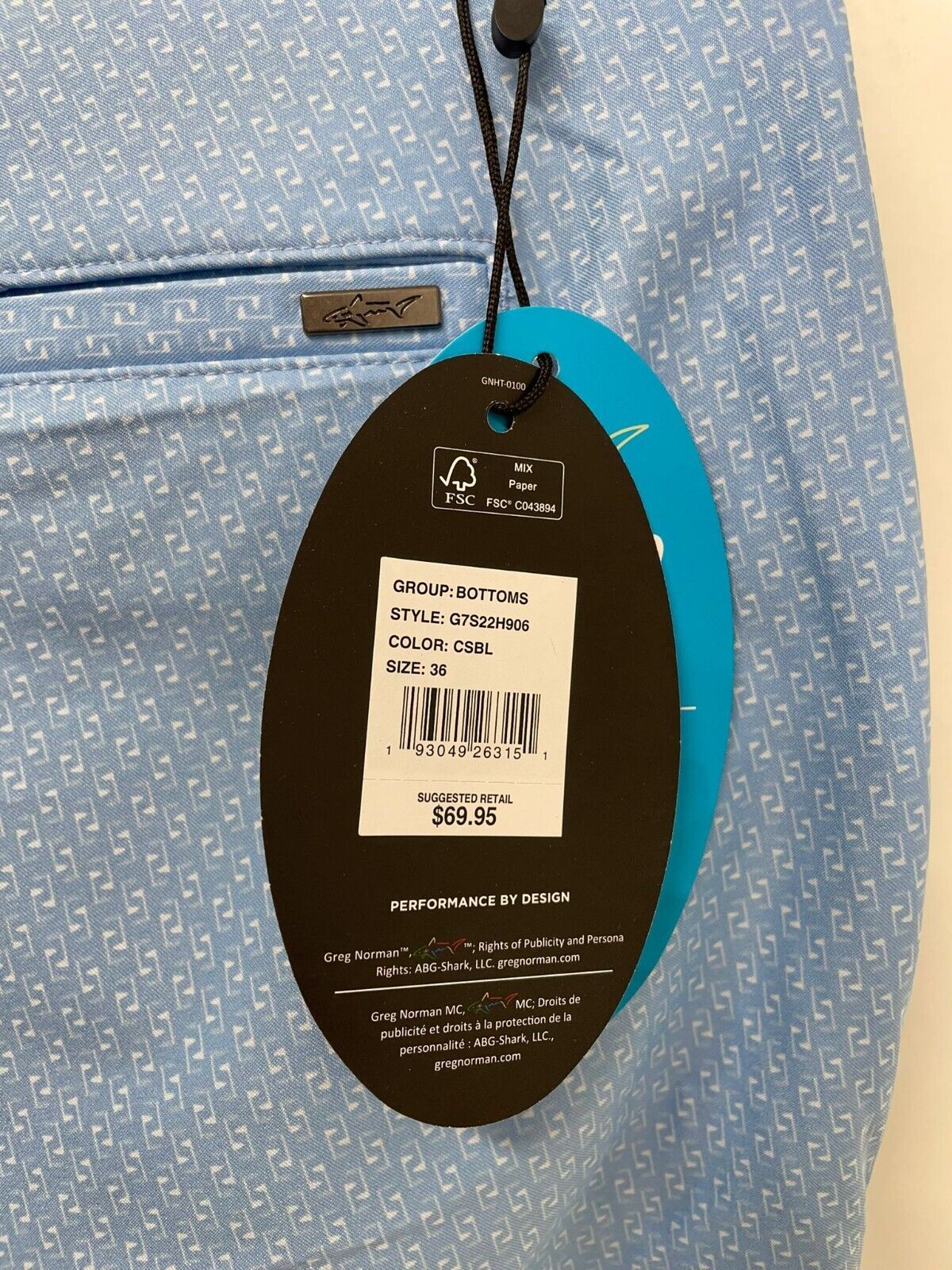 Greg Norman Men 36 Microlux Hybrid Golf Shorts Blue Flag Print Coastal Blue ML75