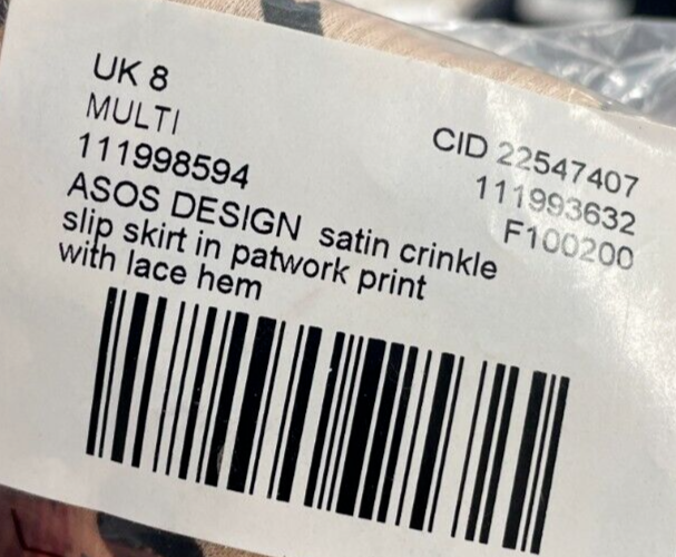 ASOS Women's 4 Satin Crinkle Slip Skirt Multicolor Patchwork Print Lace Hem NWT