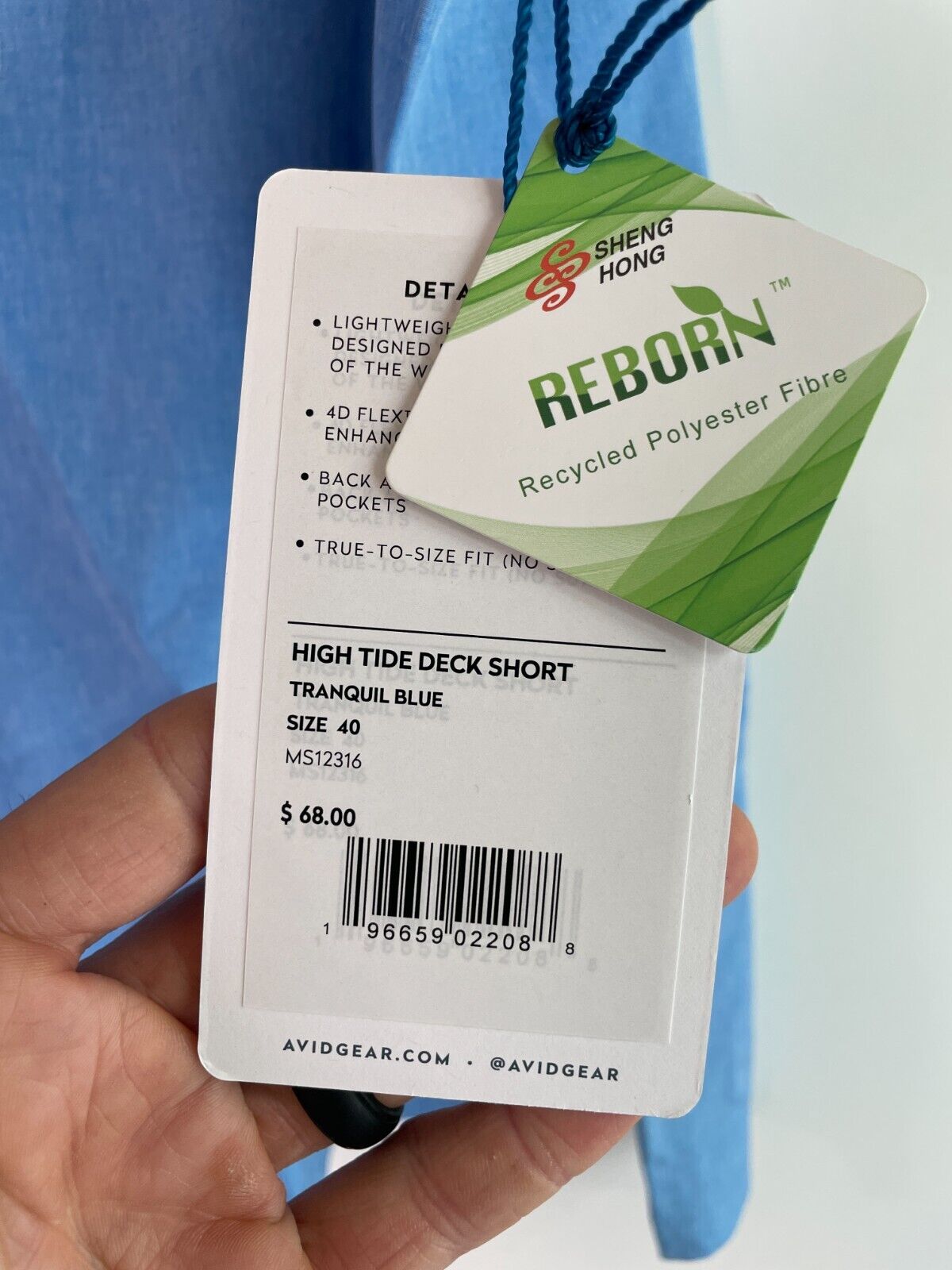 Avid Mens 40 High Tide Deck Swim Short Blue 4D Stretch Lightweight Boardshorts